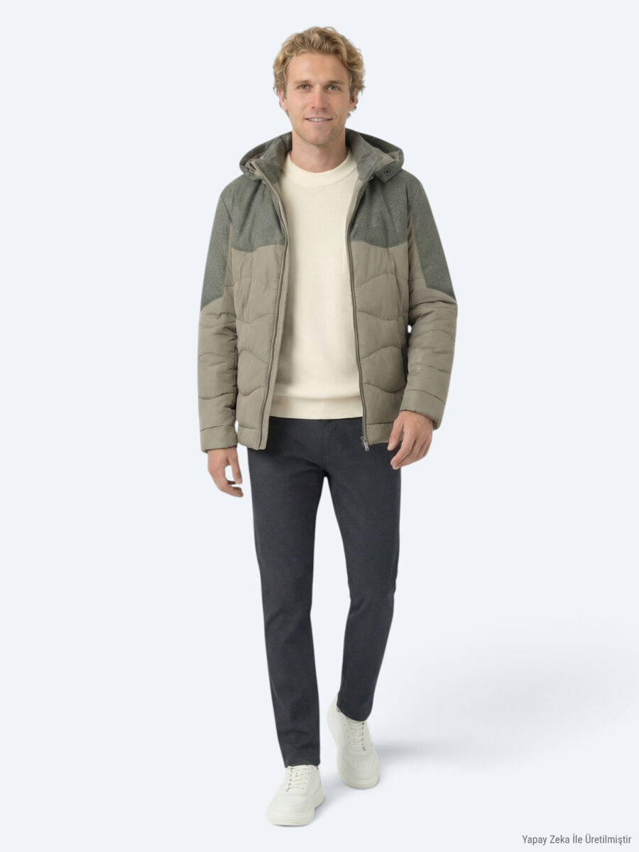 Vizon Regular Fit Kapüşonlu Casual Dokuma Mont - 2