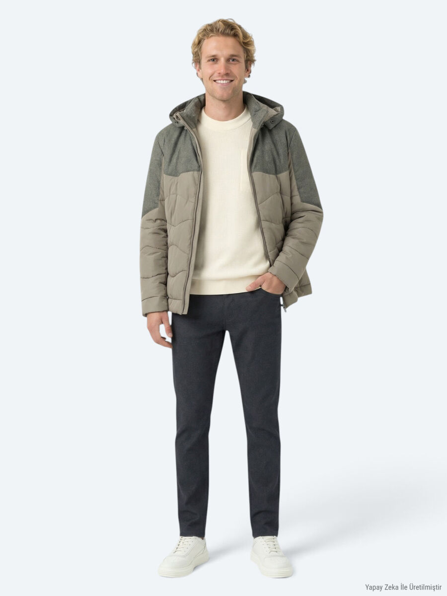 Vizon Regular Fit Kapüşonlu Casual Dokuma Mont - 3