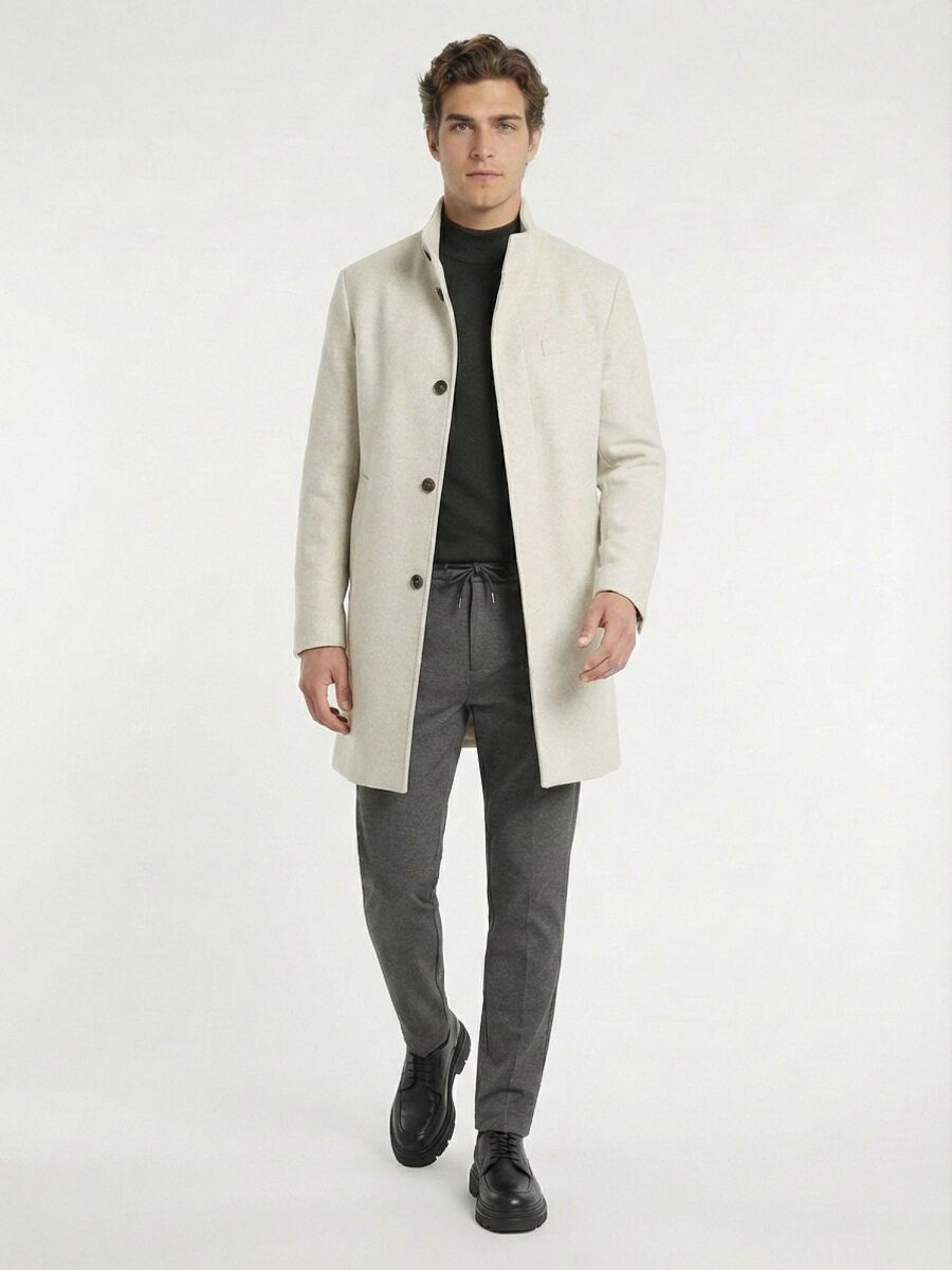 Vizon Regular Fit Klasik Dokuma Palto - 3