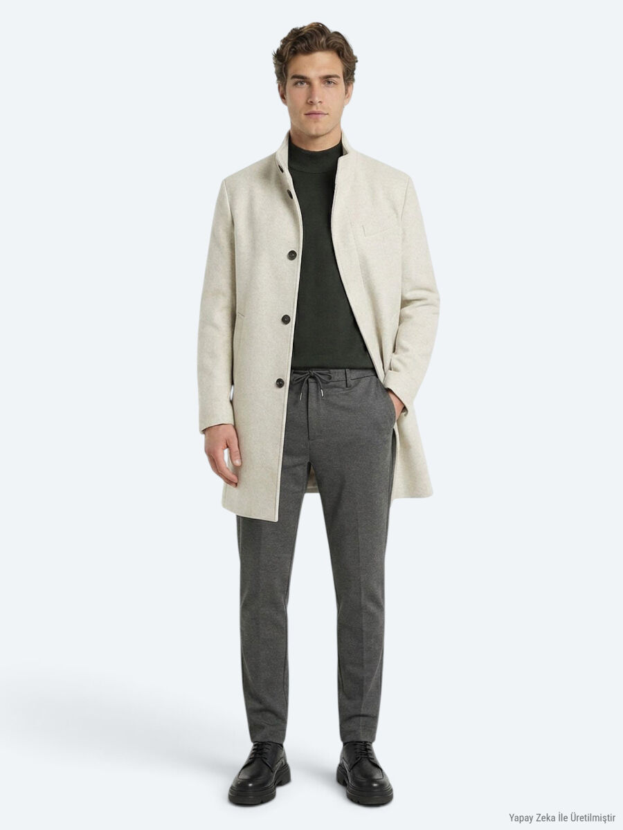 Vizon Regular Fit Kelebek Yaka Klasik Dokuma Palto - 1