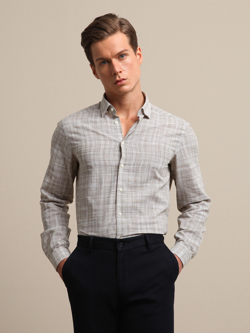 Vizon Regular Fit Uzun Dokuma Casual %100 Pamuk Gömlek - 1