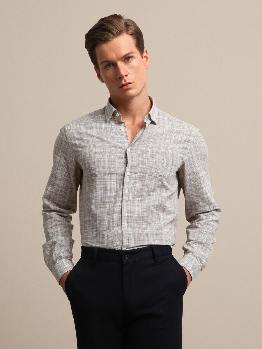 Vizon Regular Fit Uzun Dokuma Casual %100 Pamuk Gömlek - 1