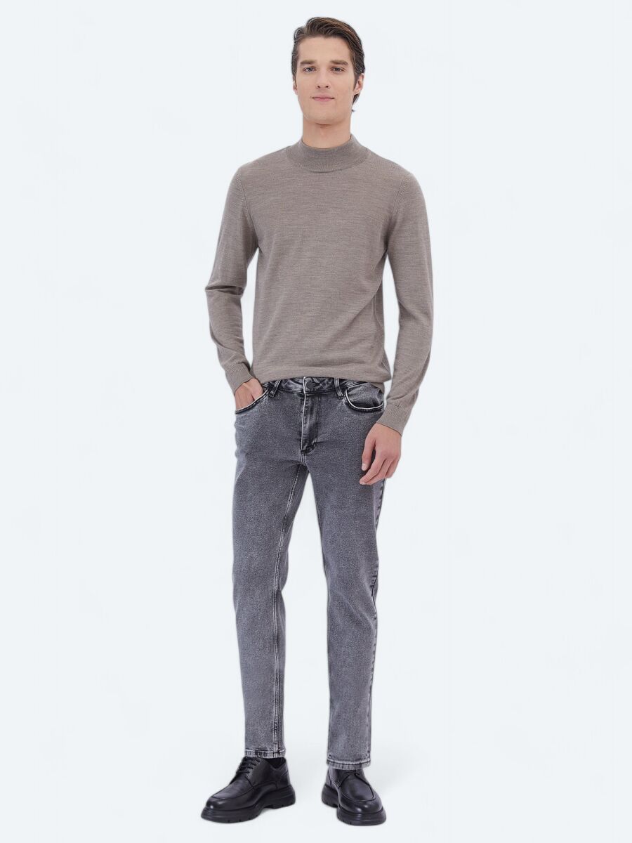 Vizon Yarım Balıkçı Yaka Düz Örgü Yün Karışımlı Triko Kazak - 2