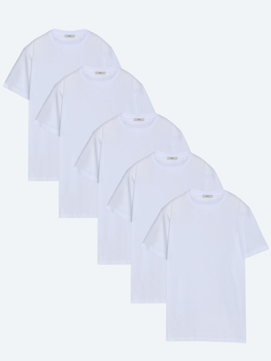 White 5-Pack Plain 100% Cotton T-Shirt - 1