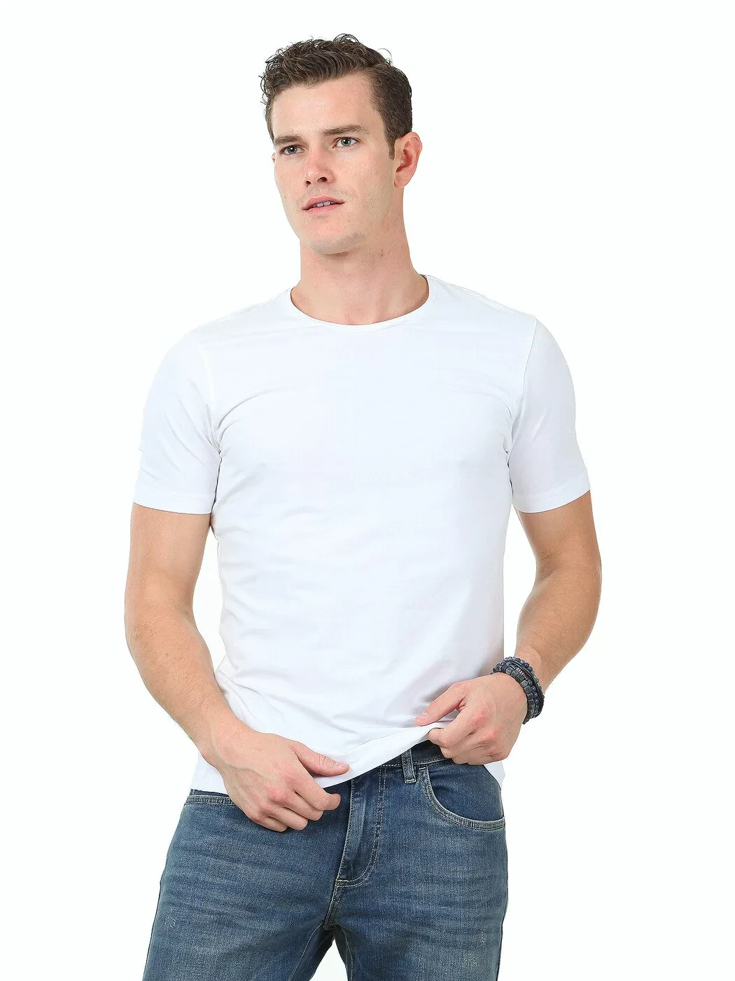 White Cotton Blended T-Shirt - 1