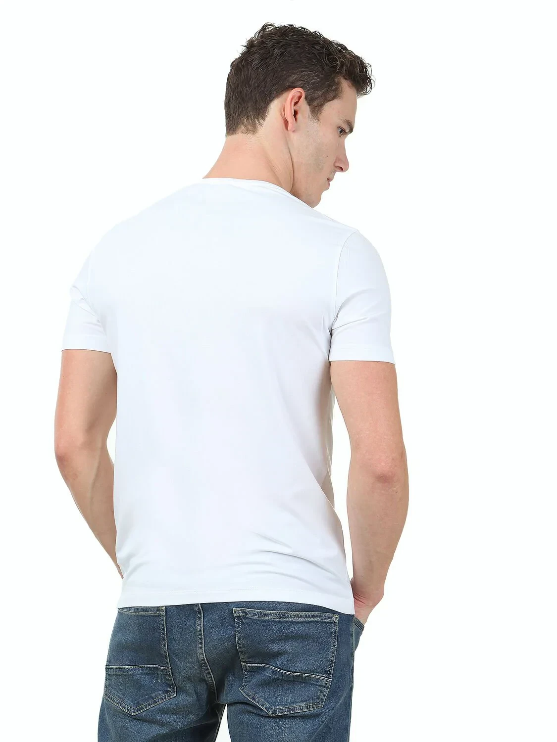 White Cotton Blended T-Shirt - 4