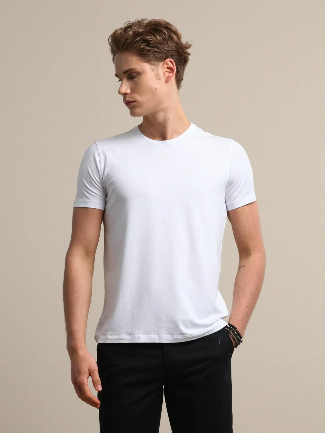 White Cotton Blended T-Shirt - 1