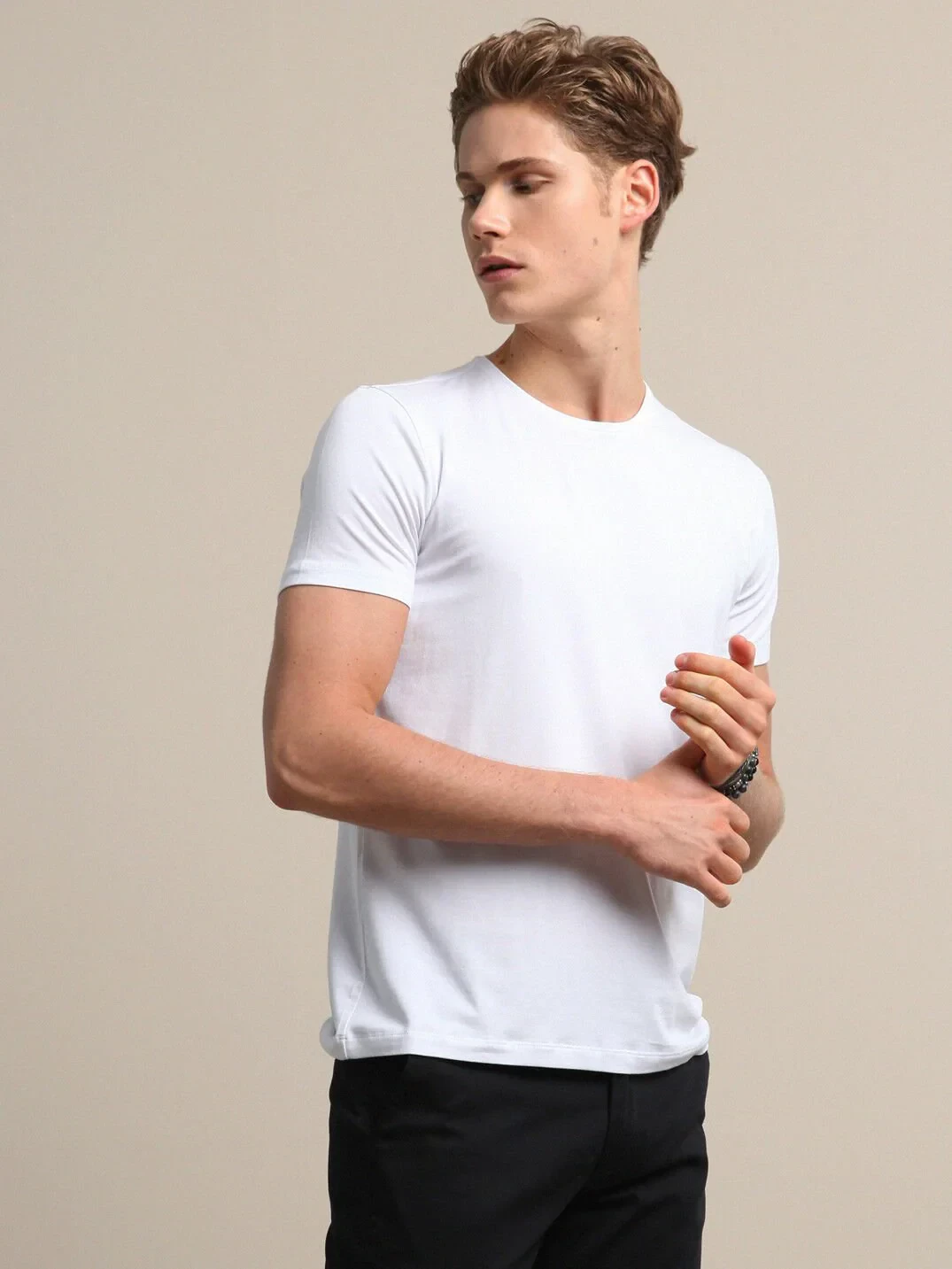 White Cotton Blended T-Shirt - 2