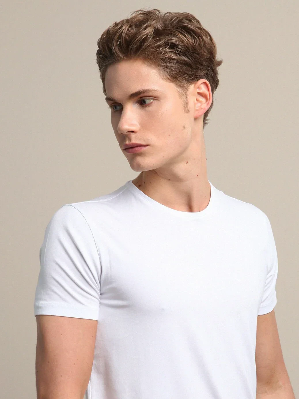 White Cotton Blended T-Shirt - 4