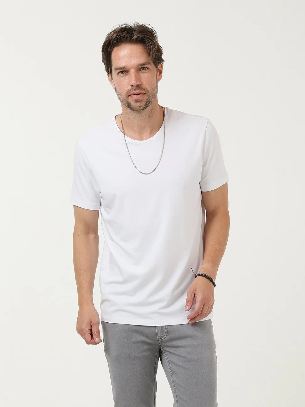 White Cotton Blended T-Shirt - 2