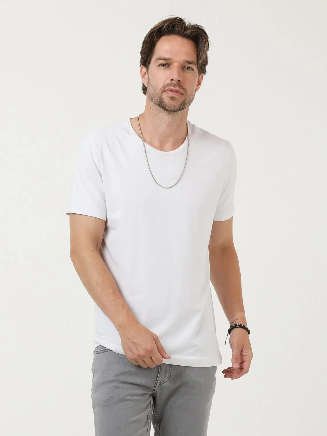 White Cotton Blended T-Shirt - 3