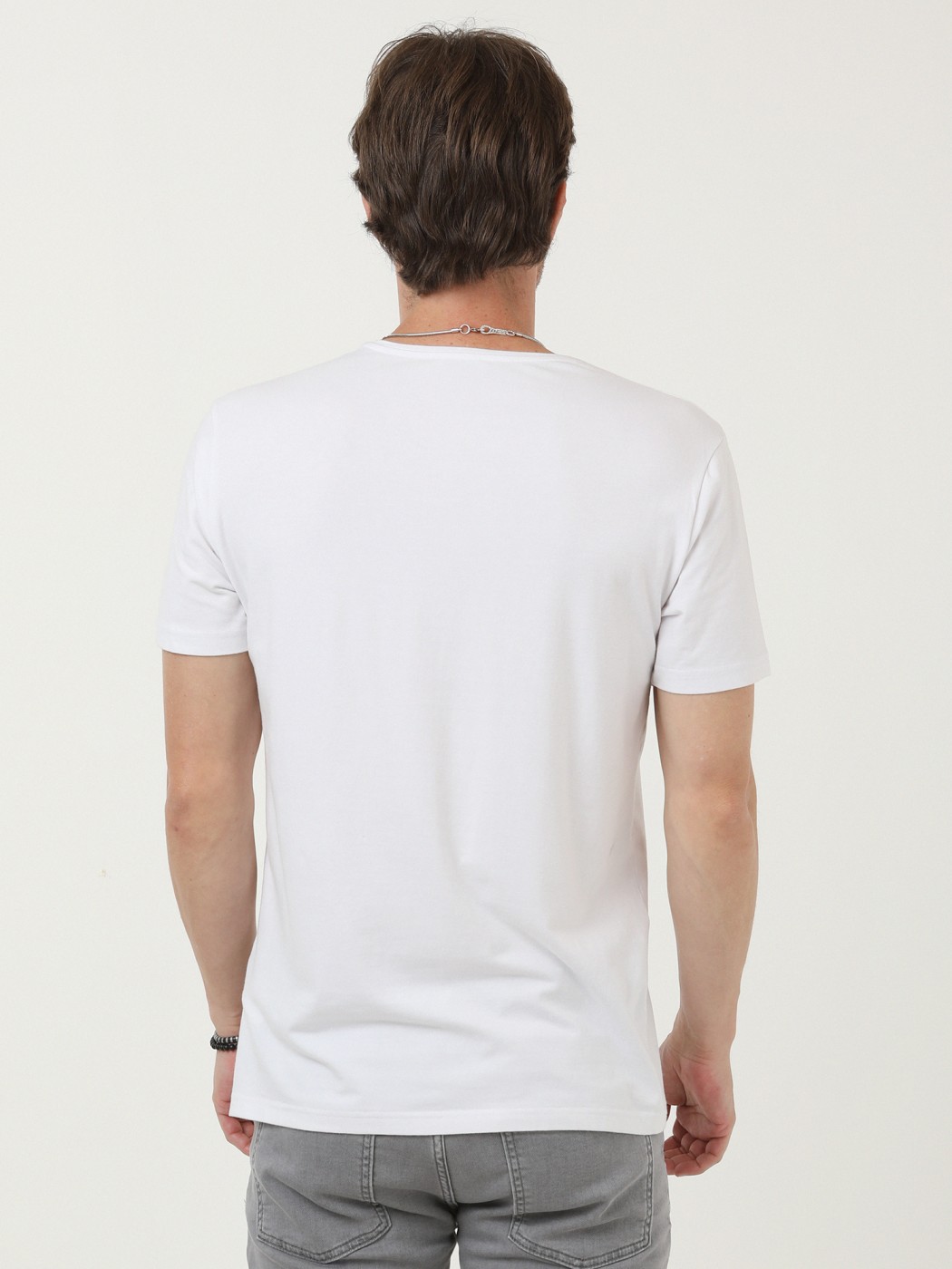 White Cotton Blended T-Shirt - 4