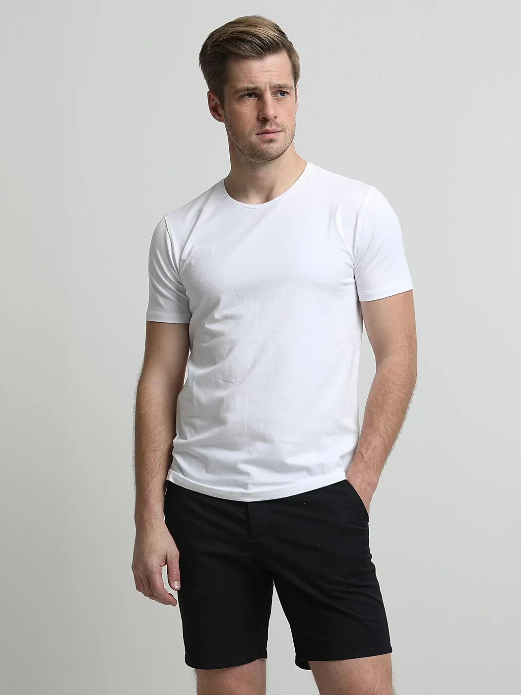 White Cotton Blended T-Shirt - 1