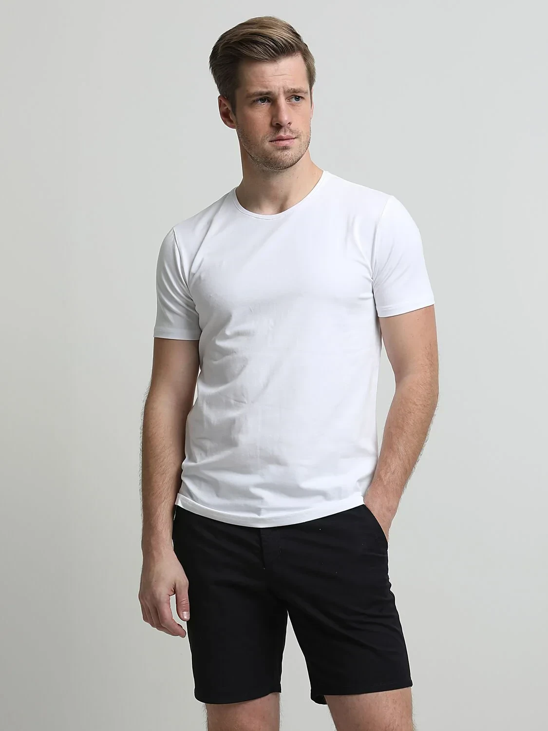 White Cotton Blended T-Shirt - 1