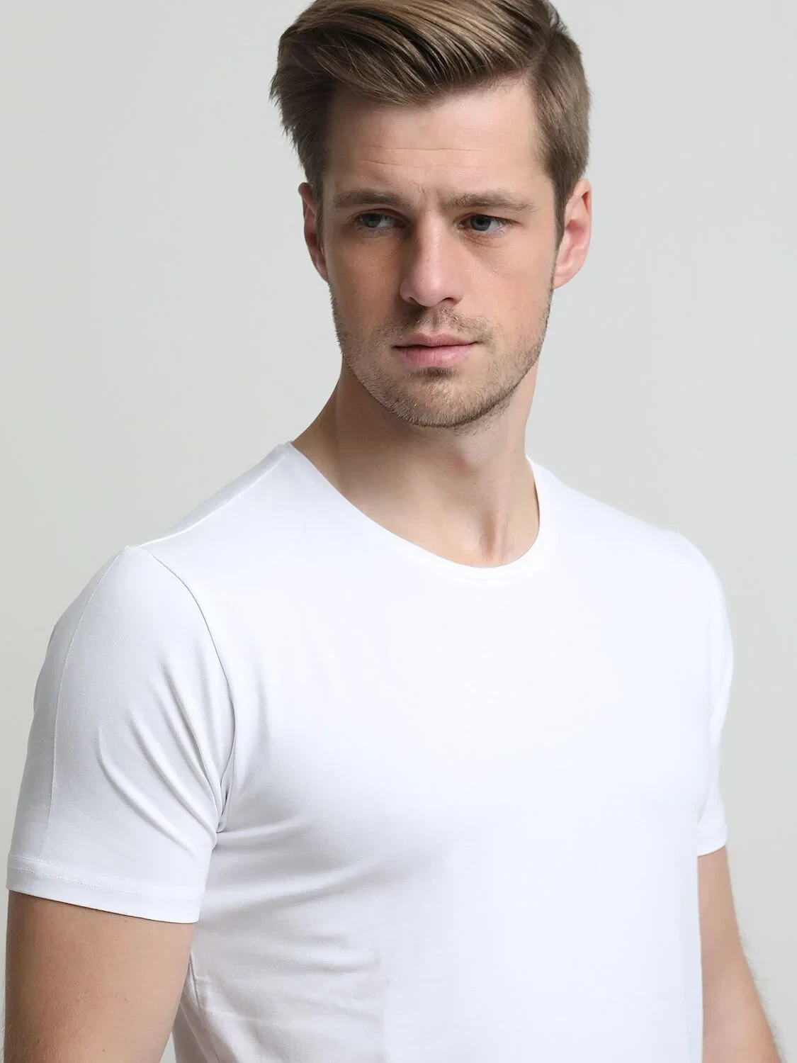 White Cotton Blended T-Shirt - 2
