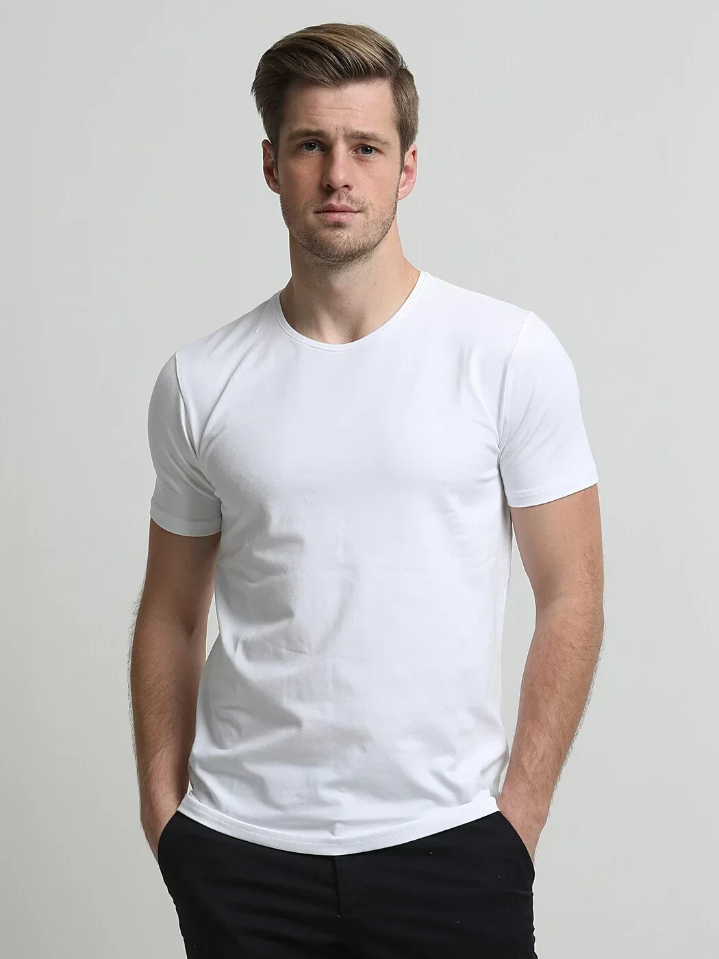 White Cotton Blended T-Shirt - 3