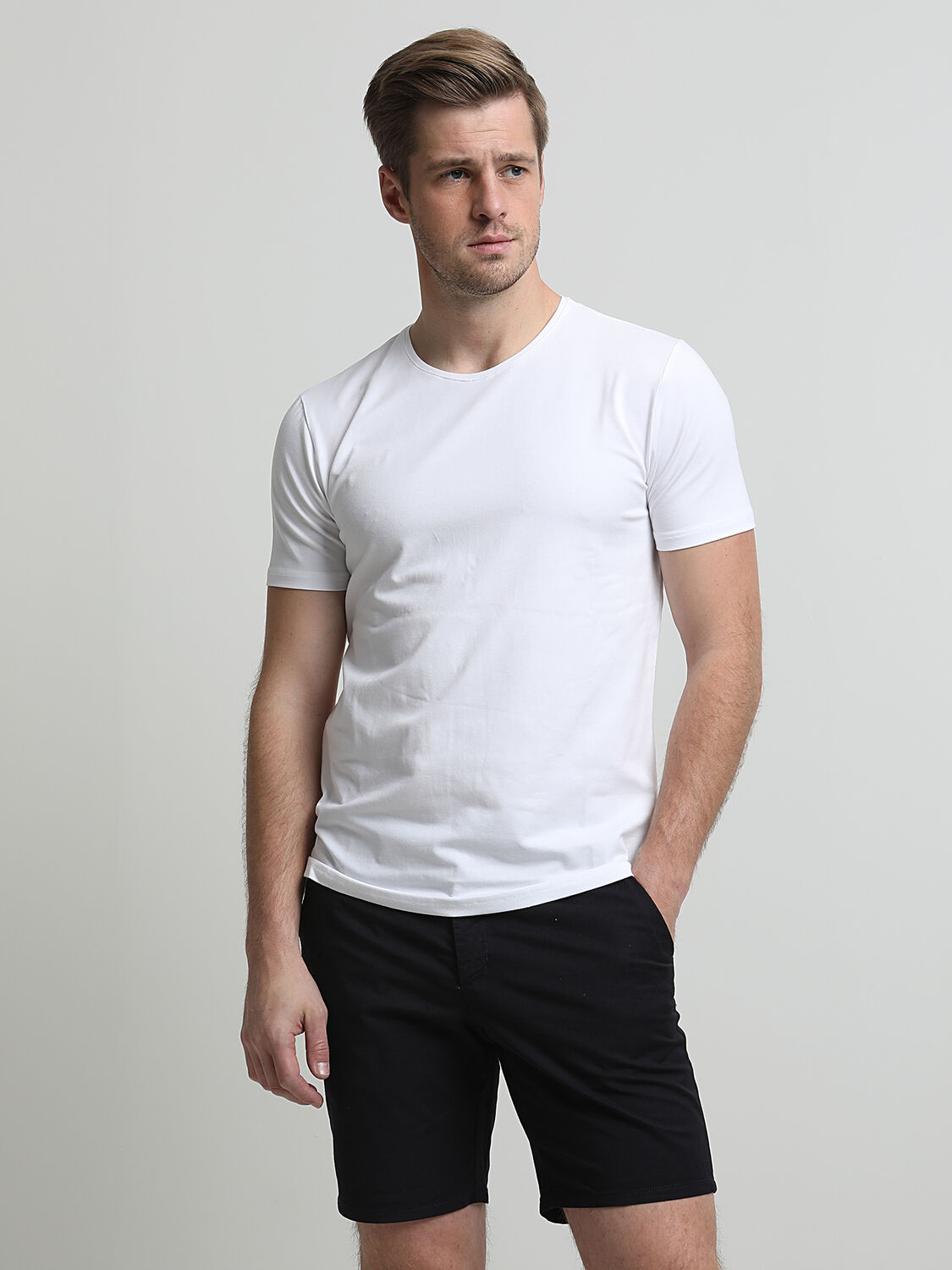 White Cotton Blended T-Shirt - 1