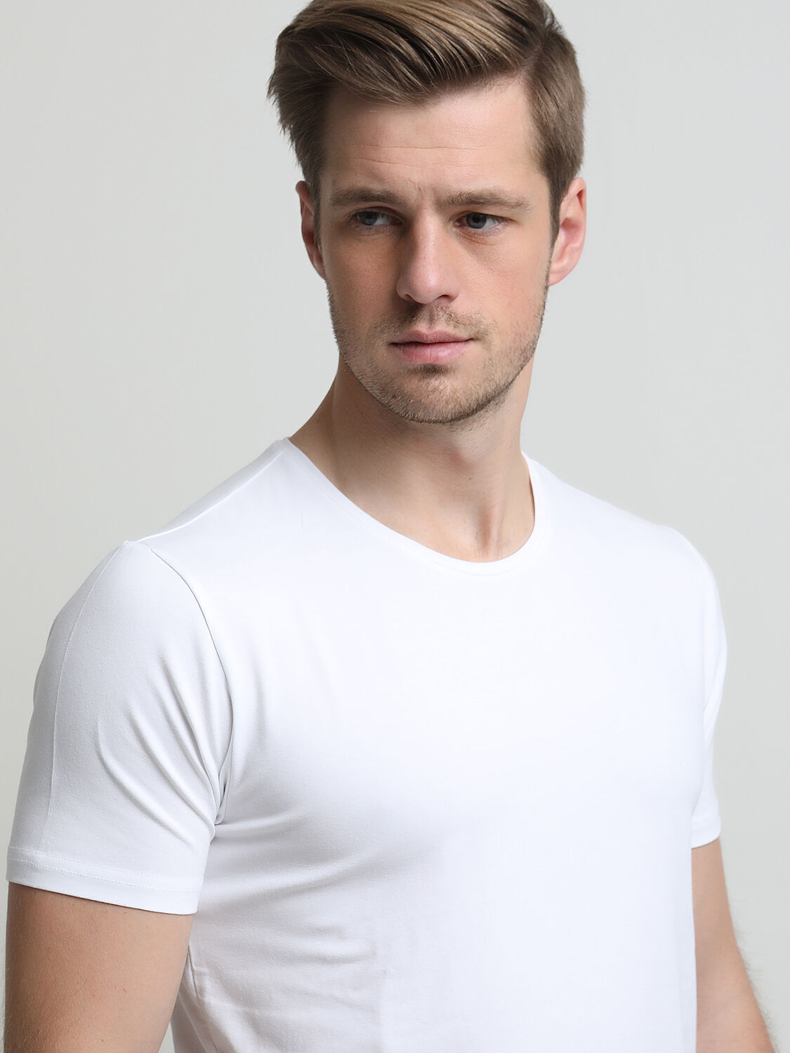 White Cotton Blended T-Shirt - 2