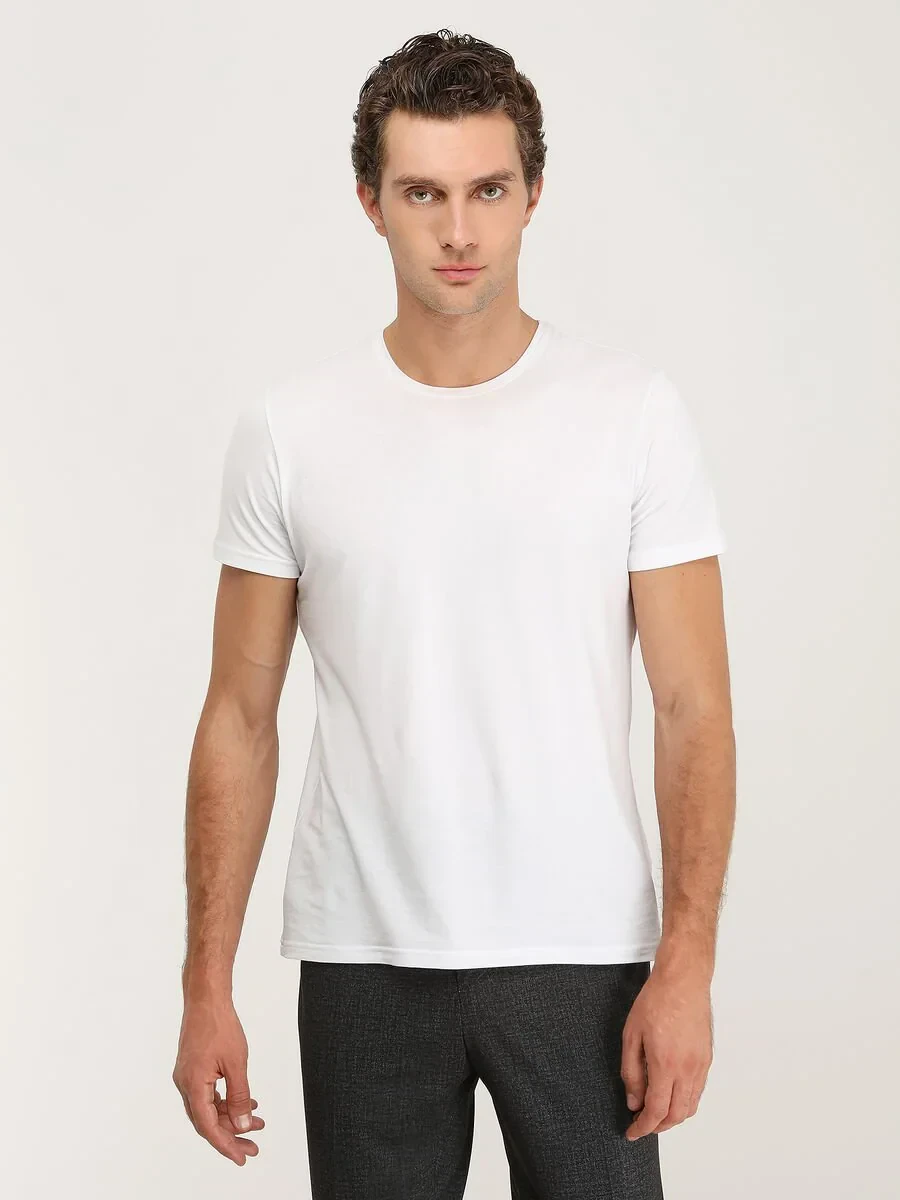 White Cotton Blended T-Shirt - 1