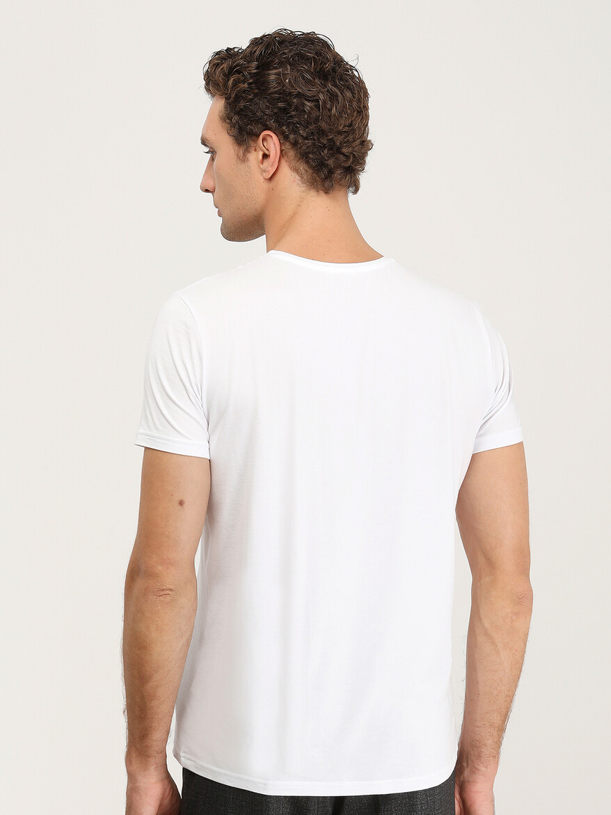 White Cotton Blended T-Shirt - 4