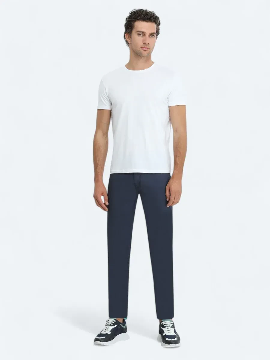 White Crew Neck Cotton Blended T-Shirt - 2