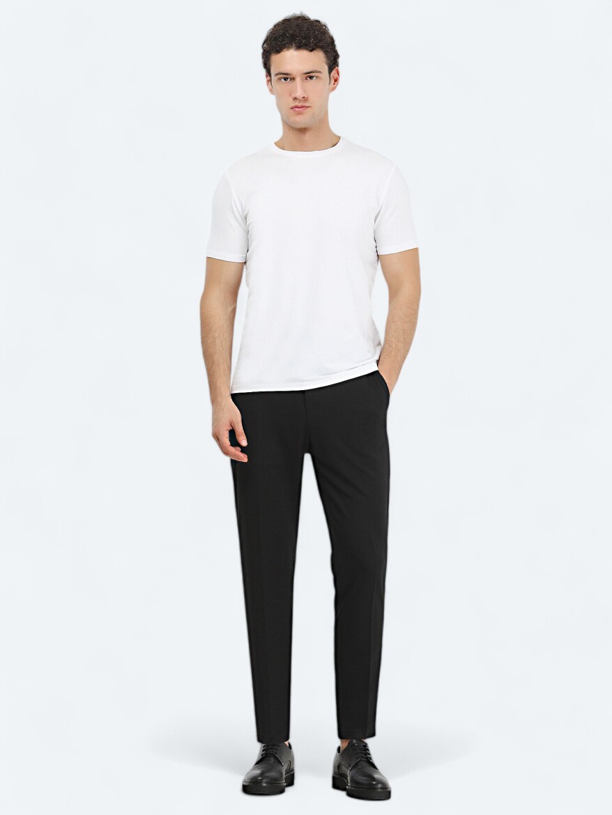 White Crew Neck Cotton Blended T-Shirt - 2