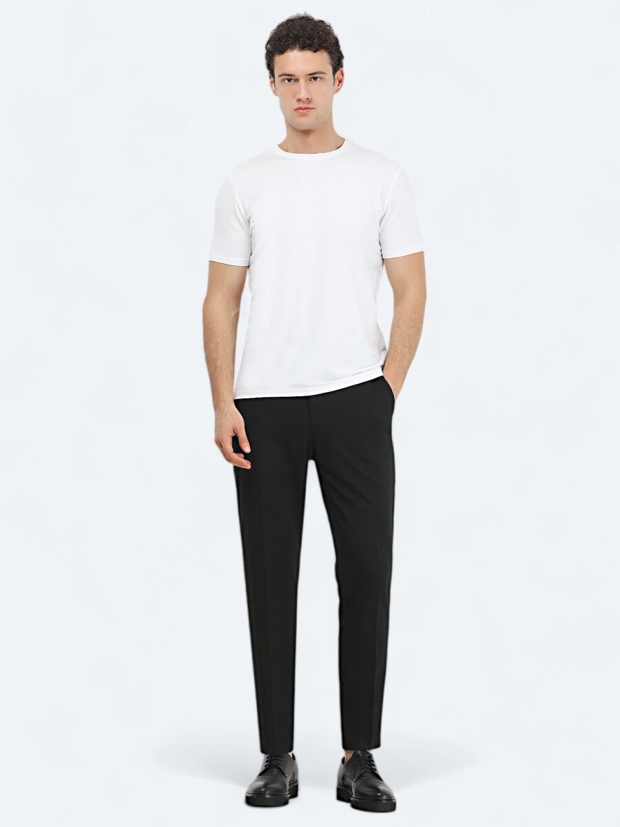 White Crew Neck Cotton Blended T-Shirt - 2