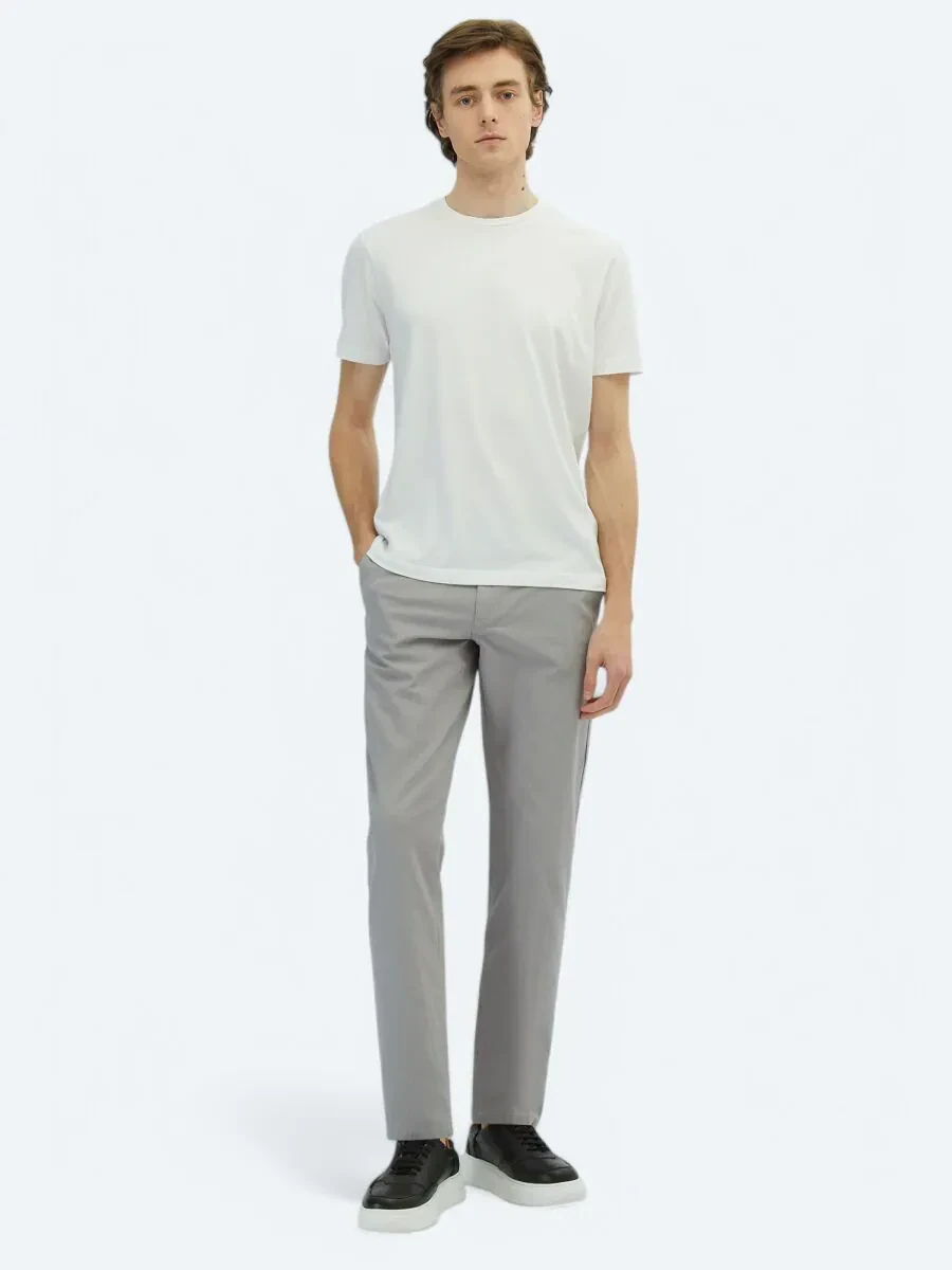 White Crew Neck Cotton Blended T-Shirt - 2