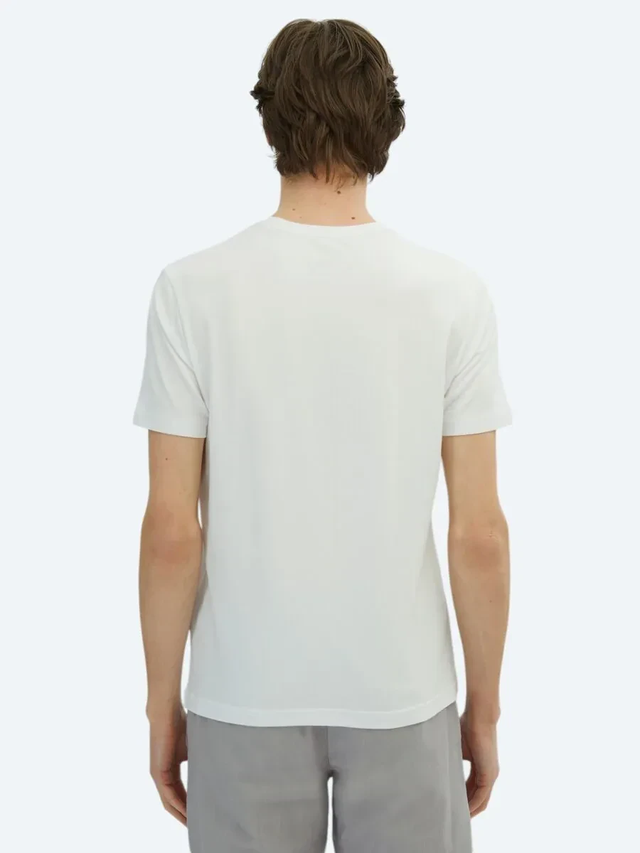 White Crew Neck Cotton Blended T-Shirt - 4