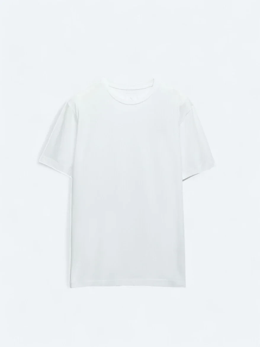White Crew Neck Cotton Blended T-Shirt - 5