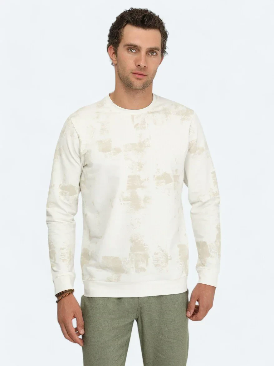 White Crew Neck Printed Sweatshirt - 1