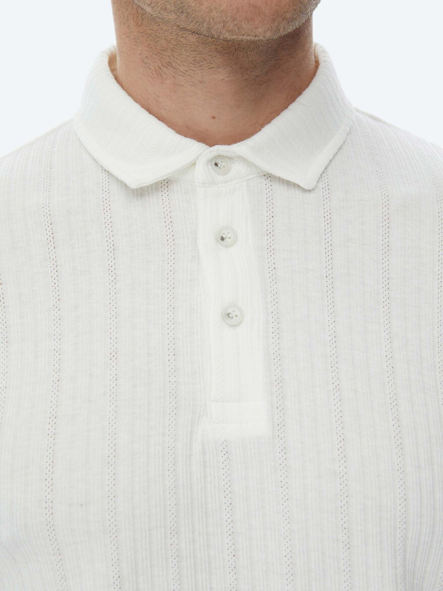 White Jacquard Polo Neck Cotton Blended T-Shirt - 5