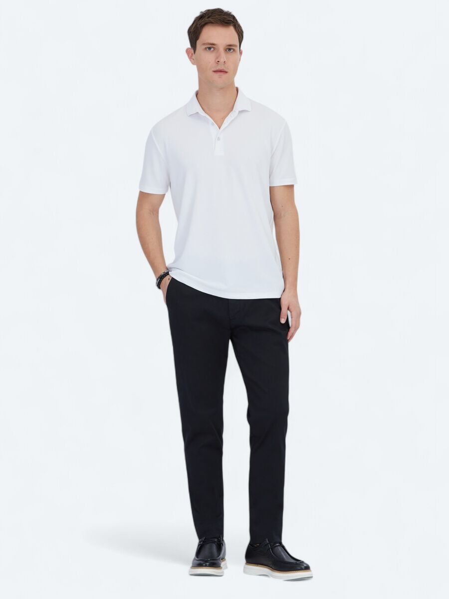 White Jacquard Polo Neck T-Shirt - 2