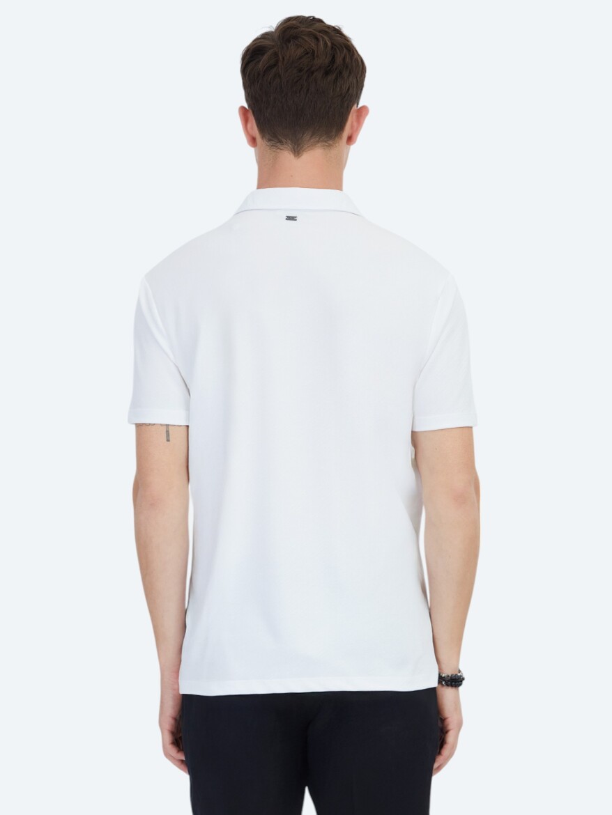White Jacquard Polo Neck T-Shirt - 5