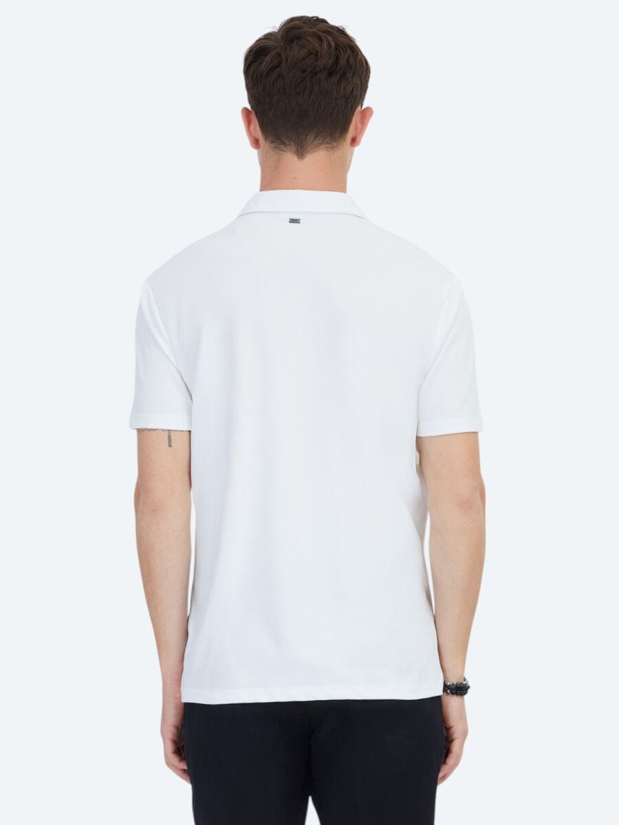 White Jacquard Polo Neck T-Shirt - 5