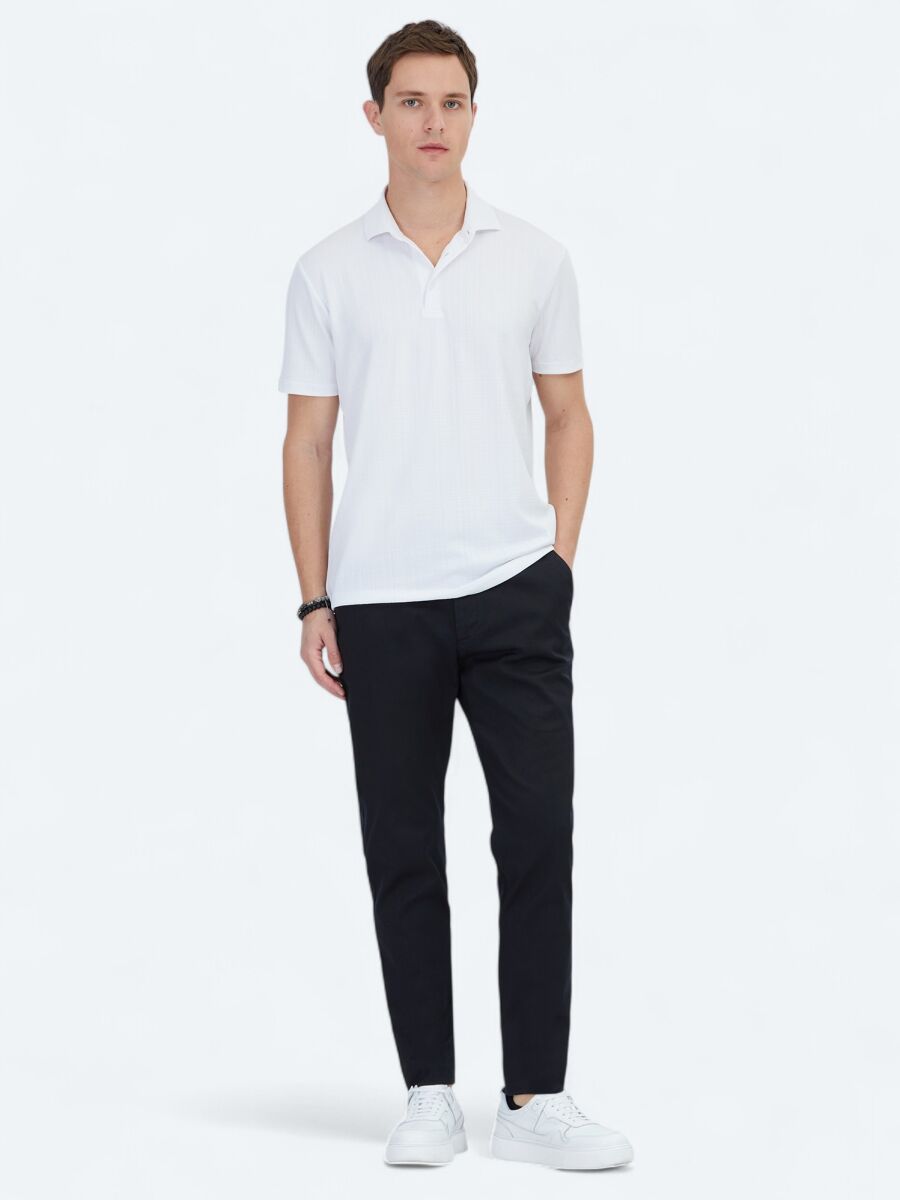 White Jacquard Polo Neck T-Shirt - 2