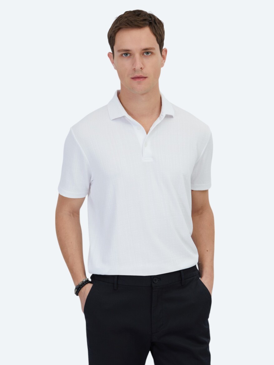 White Jacquard Polo Neck T-Shirt - 3