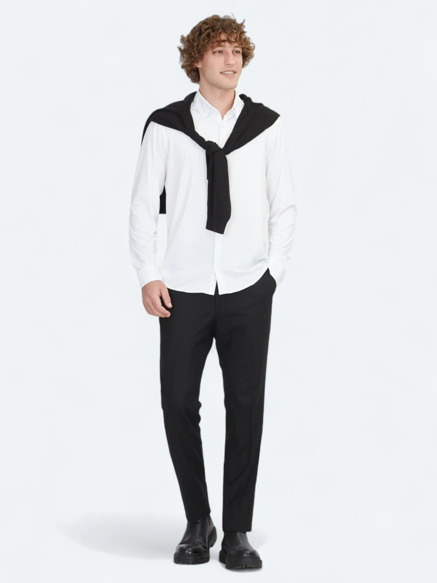 White Regular Fit Knitting Casual Shirt - 3