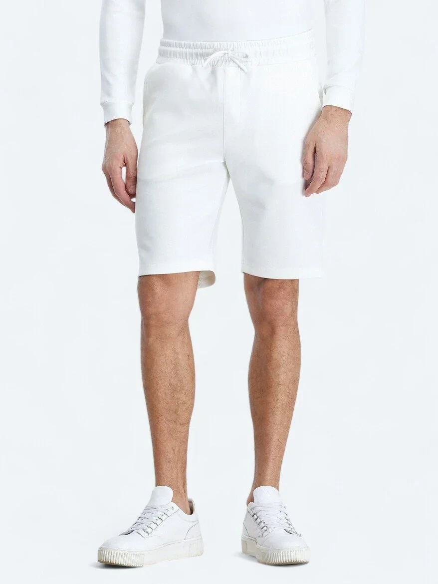 White Knitting Jogging Fit Sport Bermuda - 2