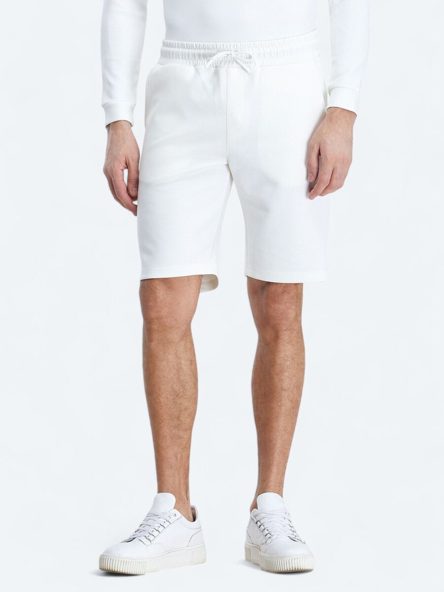 White Knitting Jogging Fit Sport Bermuda - 2
