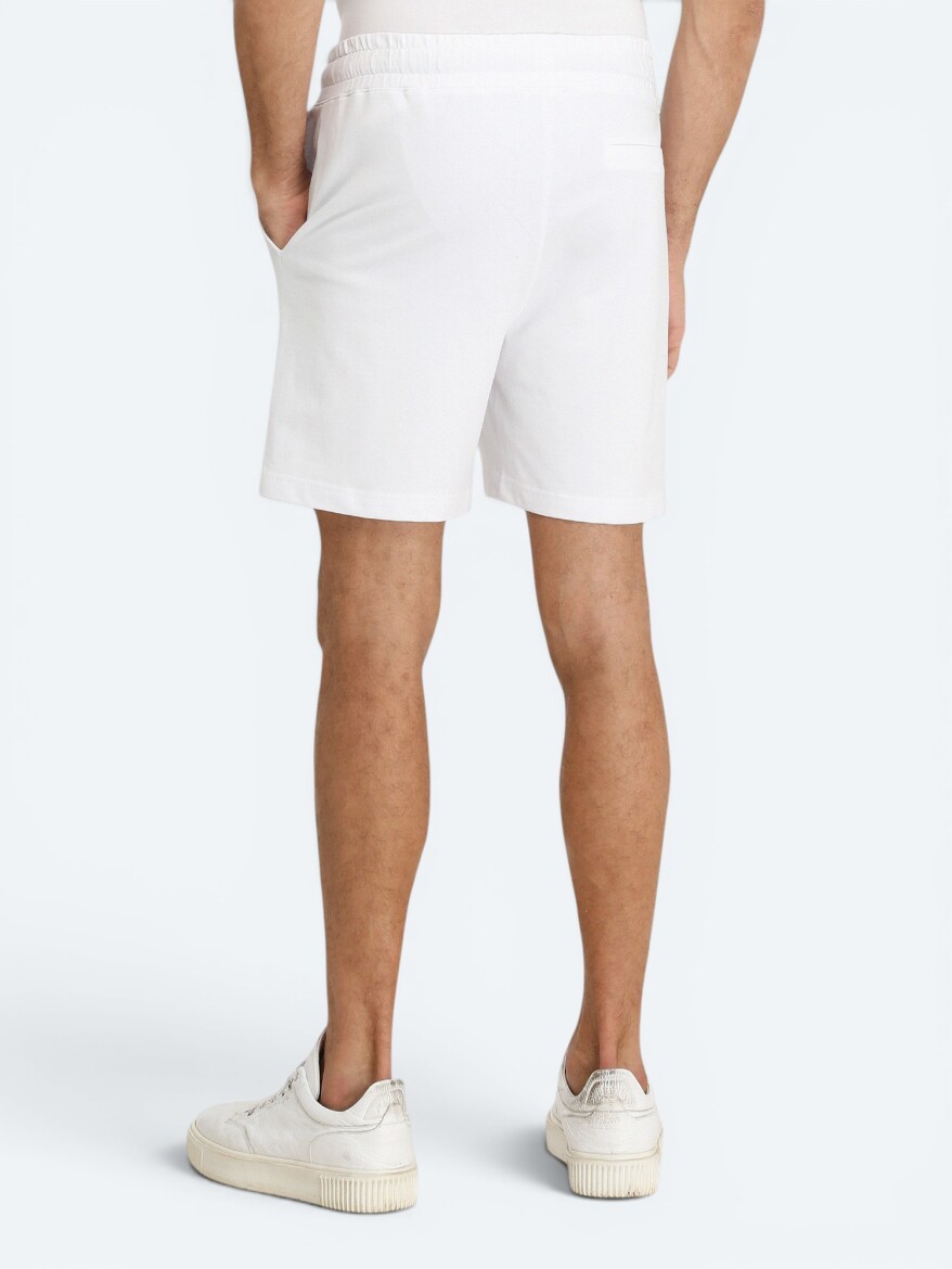 White Knitting Jogging Fit Sport Cotton Blended Bermuda - 4