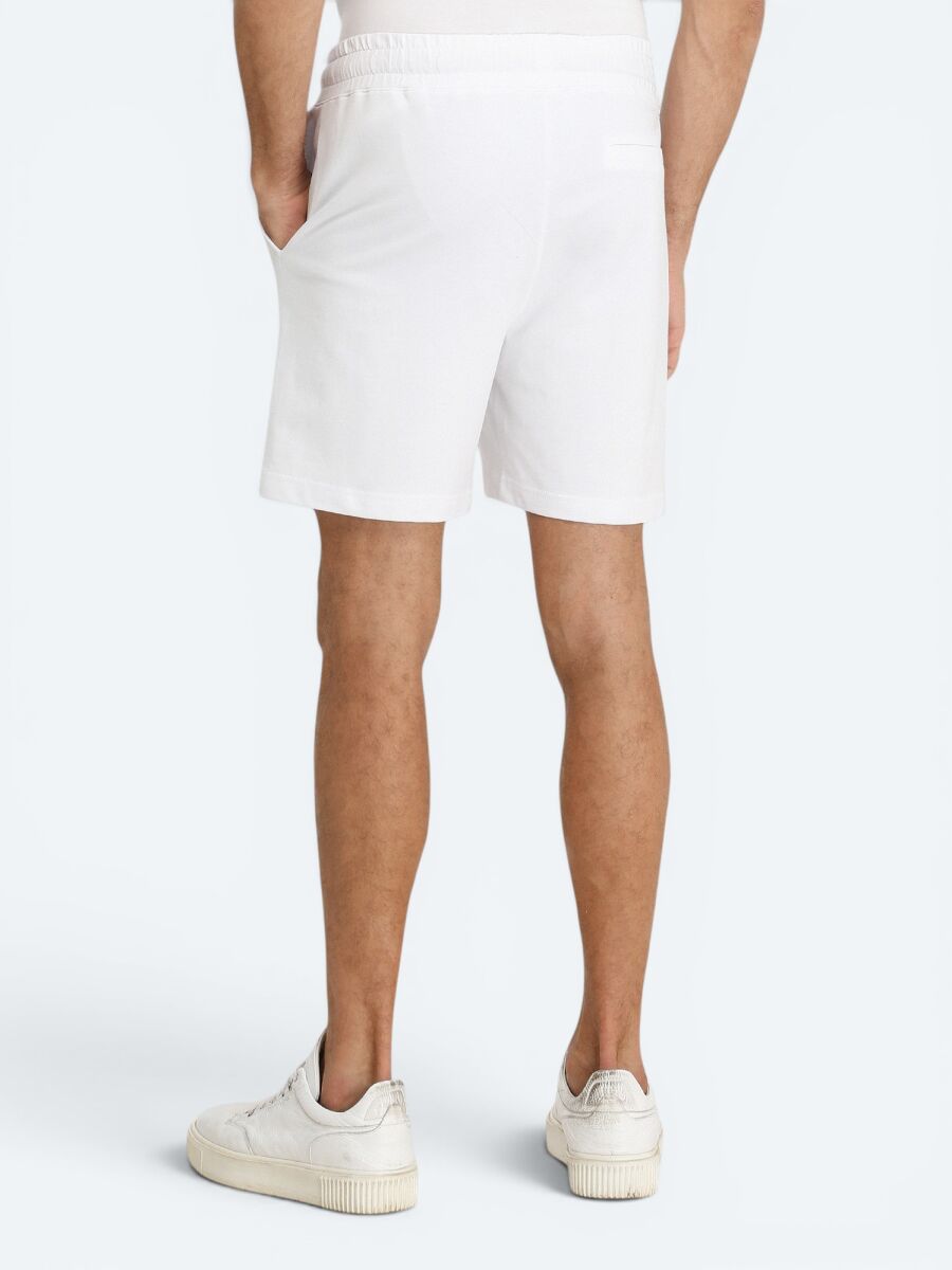 White Knitting Jogging Fit Sport Cotton Blended Bermuda - 4