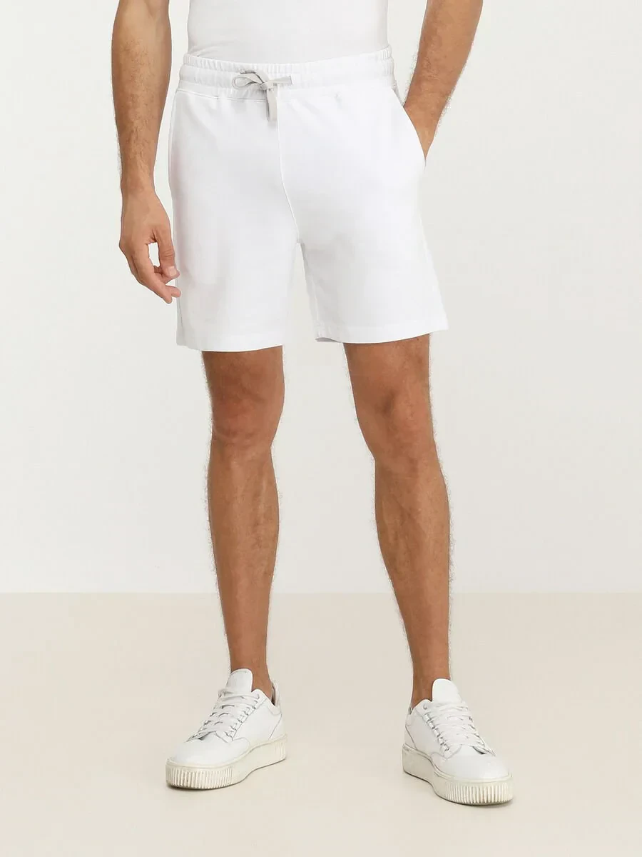 White Knitting Jogging Fit Sport Cotton Blended Bermuda - 1