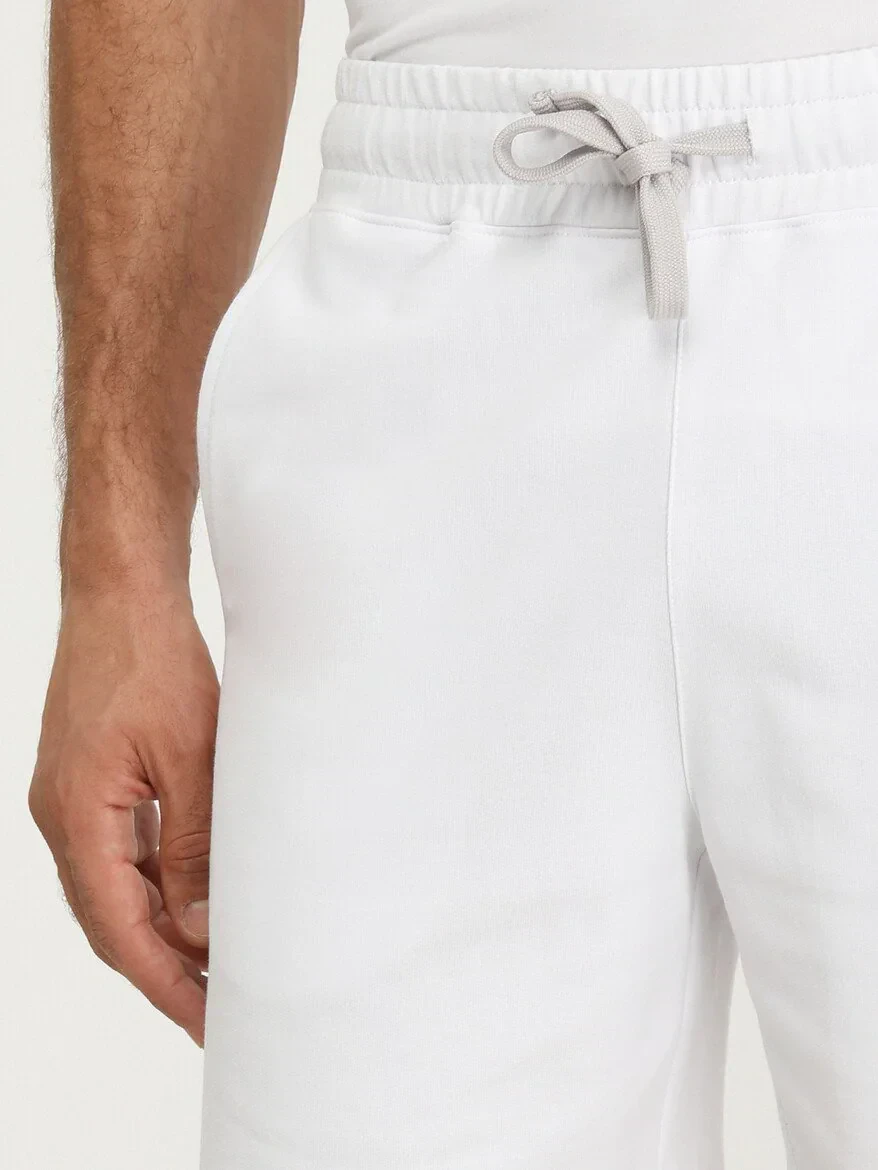 White Knitting Jogging Fit Sport Cotton Blended Bermuda - 3