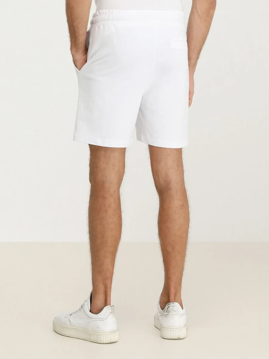 White Knitting Jogging Fit Sport Cotton Blended Bermuda - 4