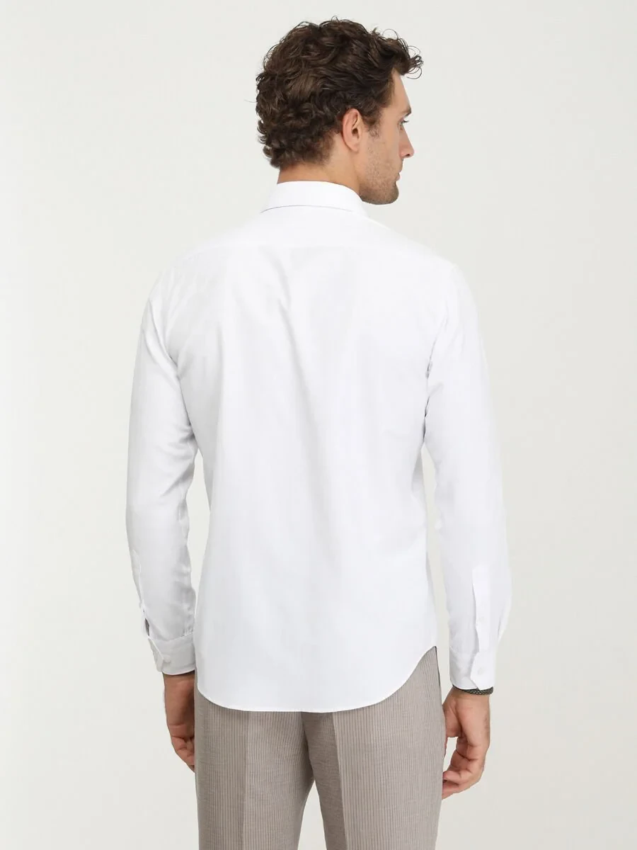 White Micro Regular Fit Weaving Classical Cotton Blended Shirt - 5