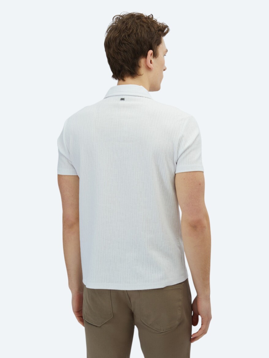 White Patterned Polo Neck Cotton Blended T-Shirt - 5