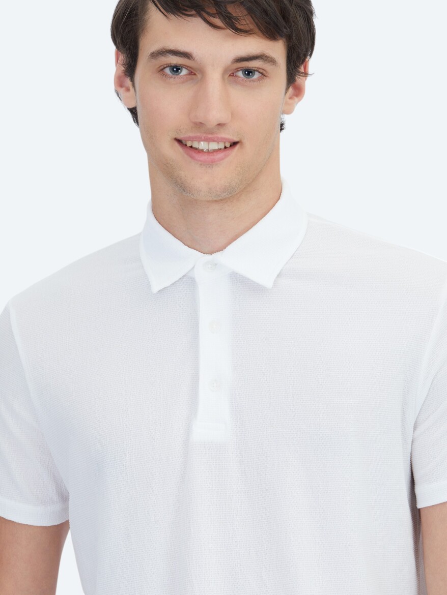White Patterned Polo Neck T-Shirt - 3