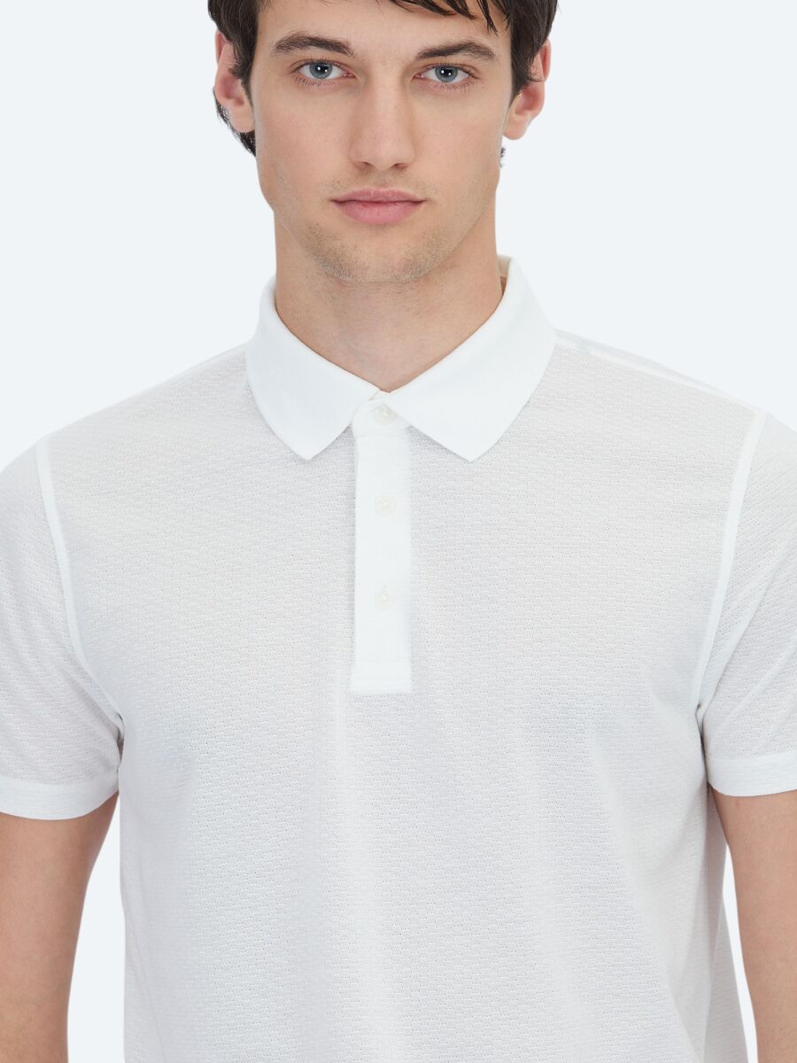 White Patterned Polo Neck T-Shirt - 3
