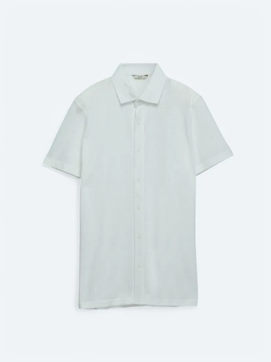 White Patterned Regular Fit Knitting Casual 100% Cotton Shirt - 6